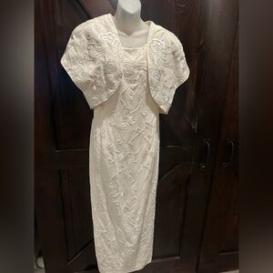 MARIE ST CLAIRE Elegant Cream Embroidered Dress with Jacket